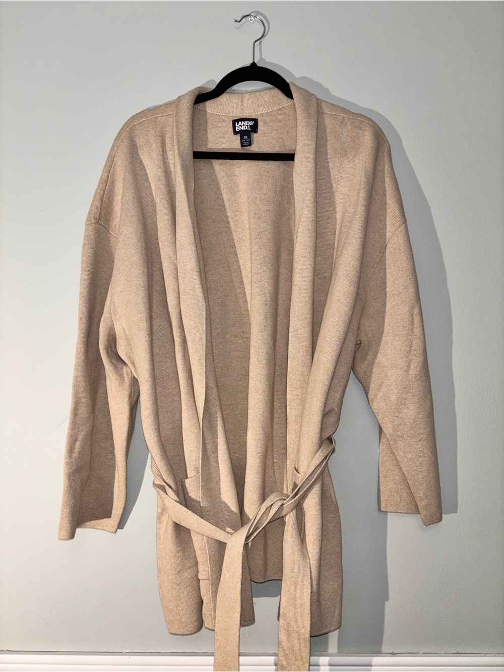 Lands' End Women’s Cream Belted Open-Front Sweater